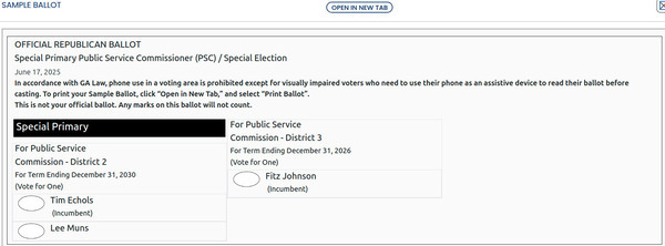Republican Sample Ballot GA PSC 2025-06-17