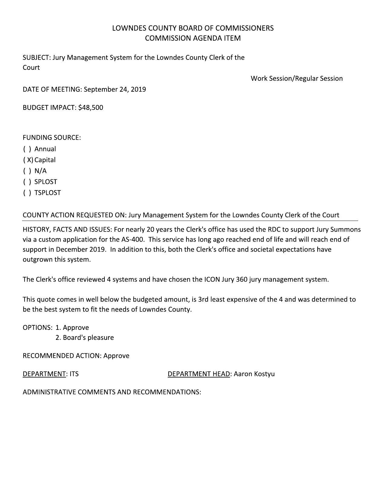 BUDGET IMPACT: $48,500