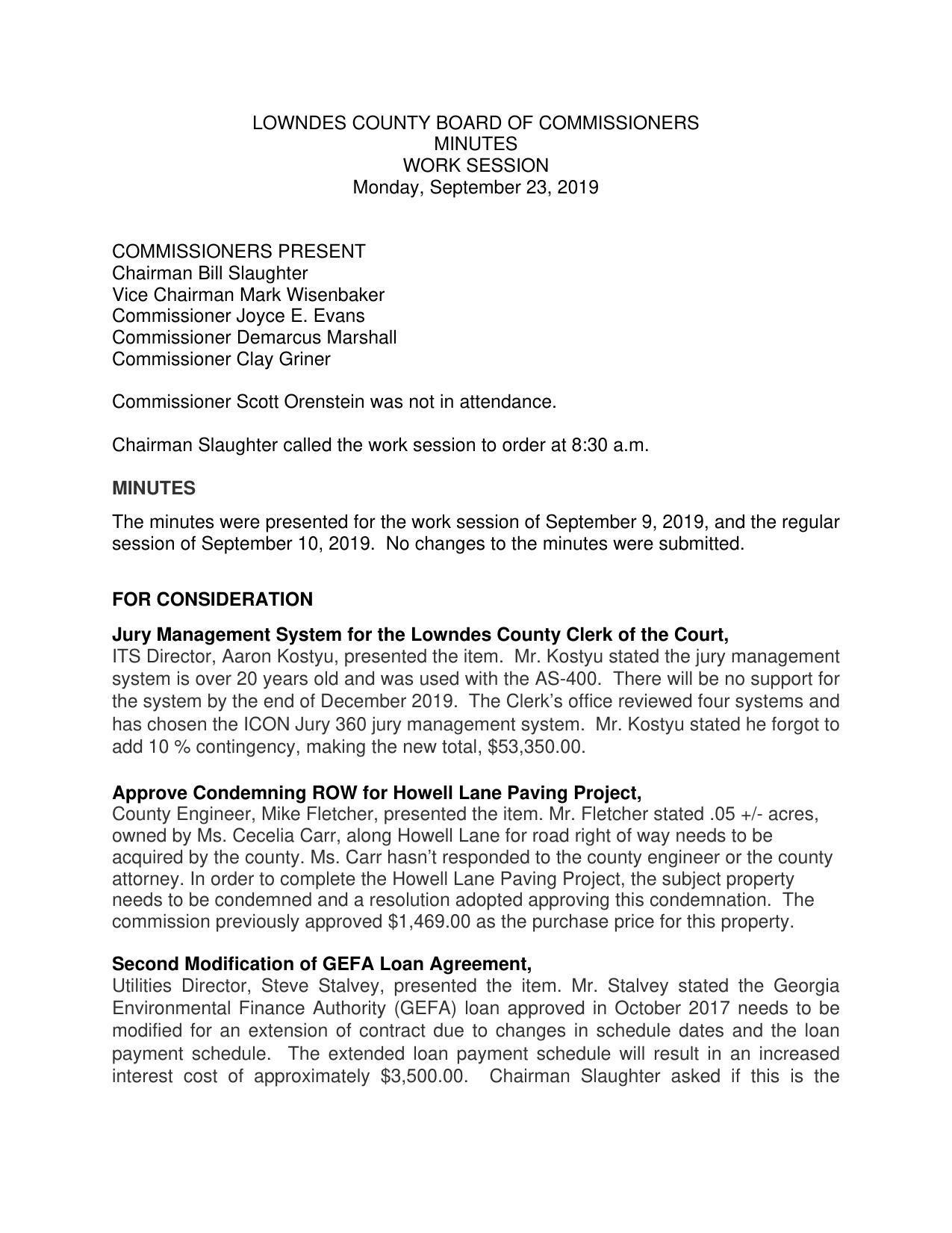 Jury Management, Howell Lane, GEFA Loan
