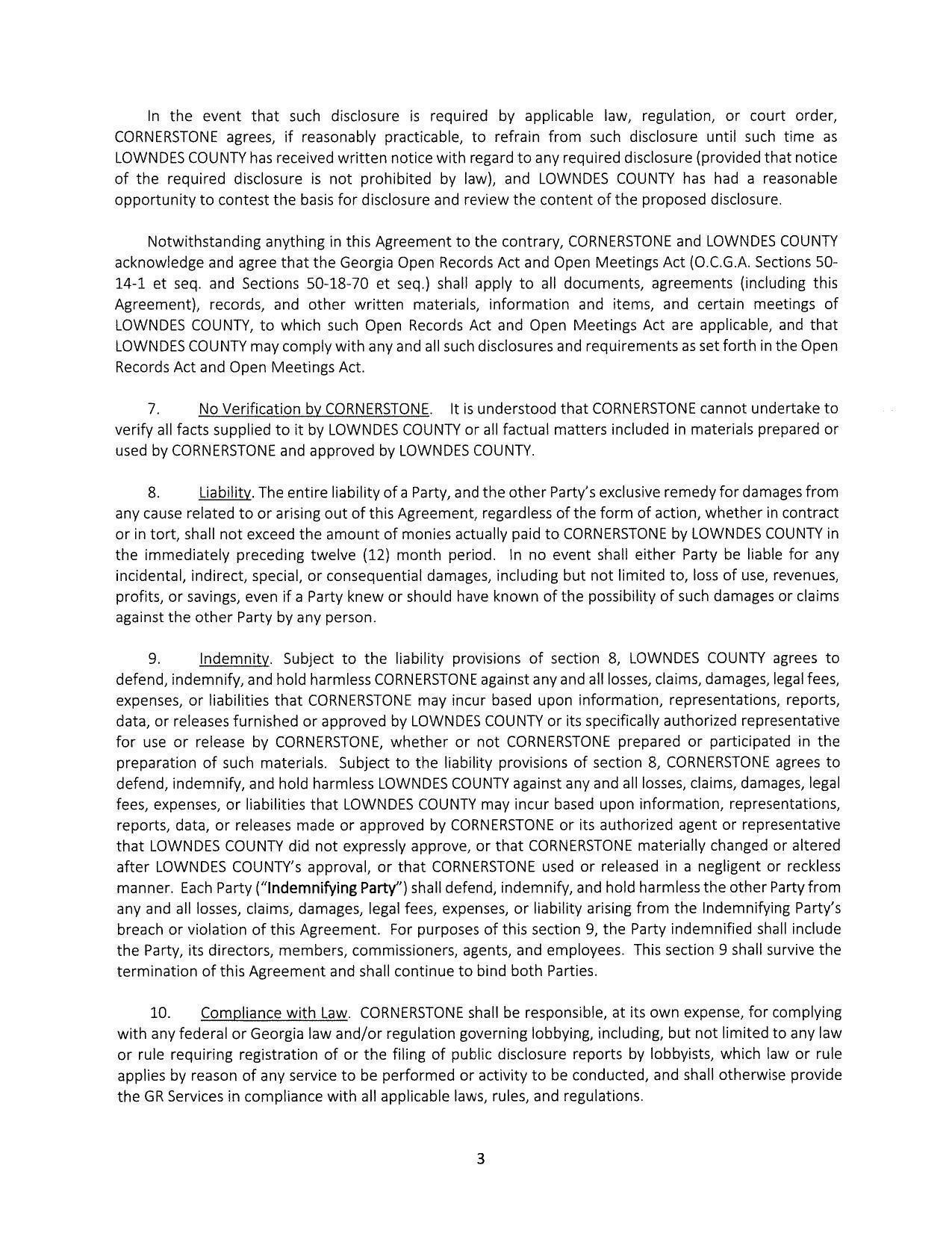 LOWNDES COUNTY has received written notice with regard to any required disclosure (provided that notice