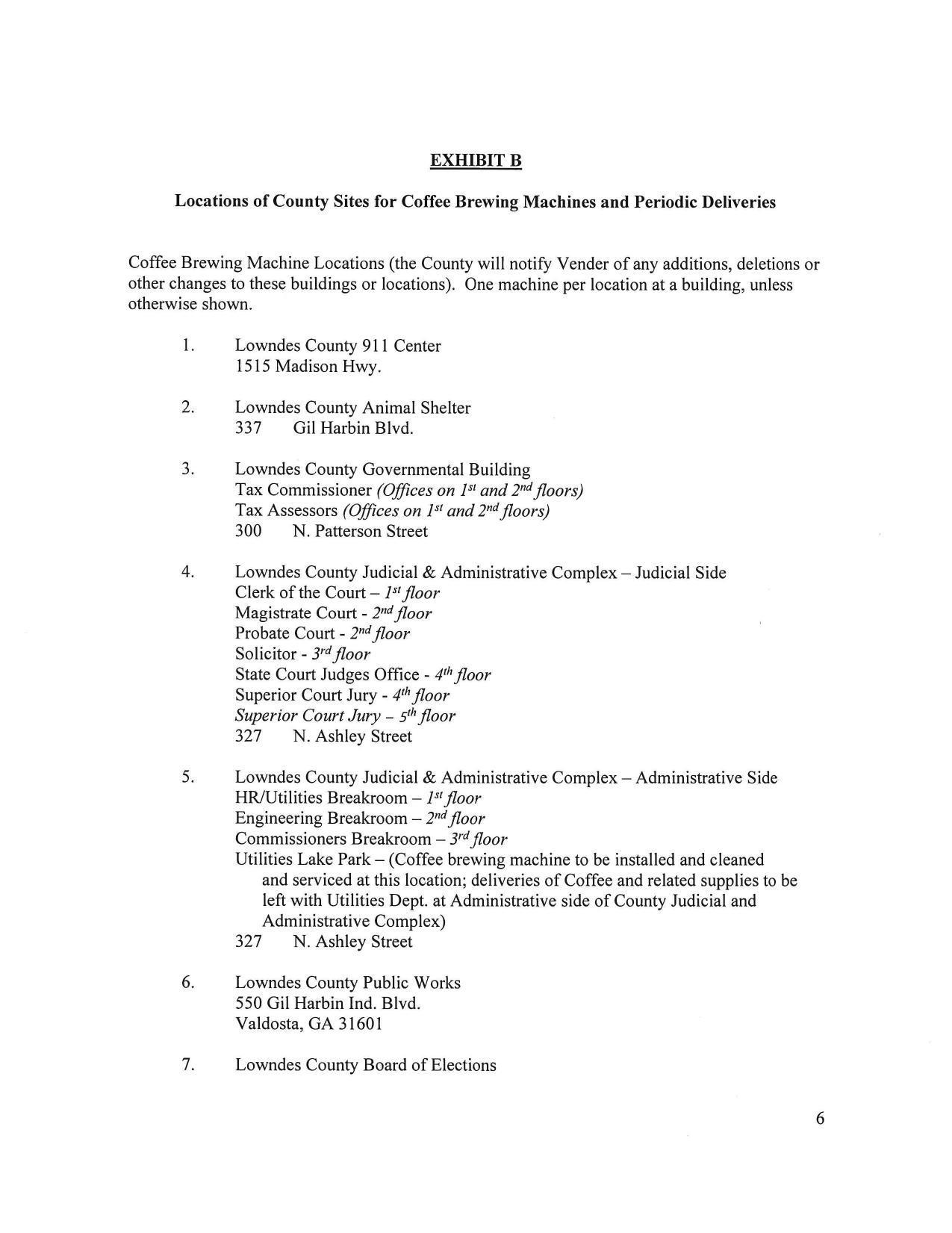 Exhibit B: Locations of County Sites