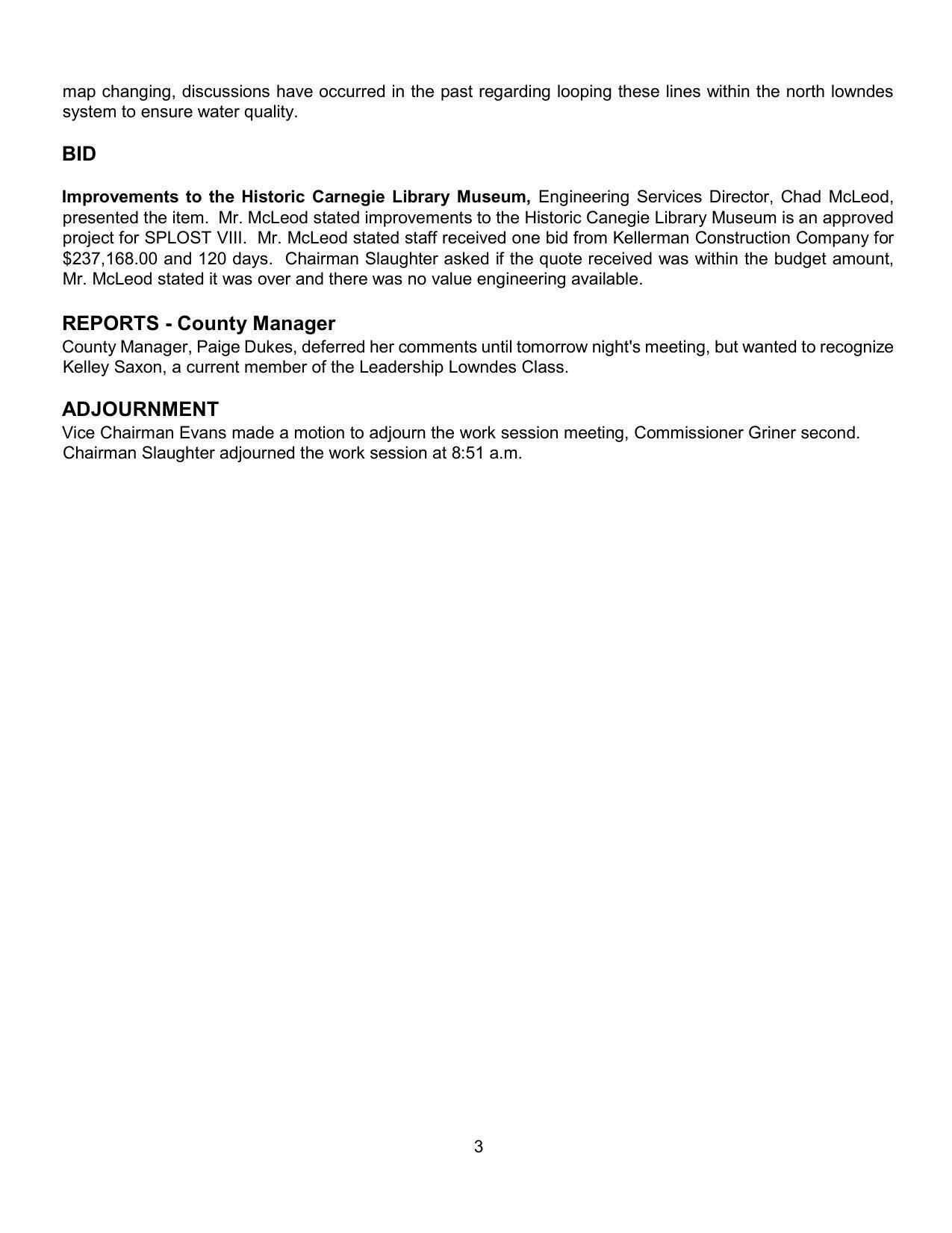 Library Museum, Reports, ADJOURNMENT