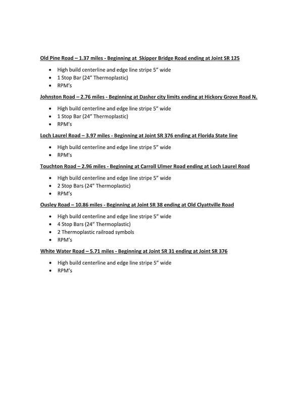 Restriping road list (cont.)