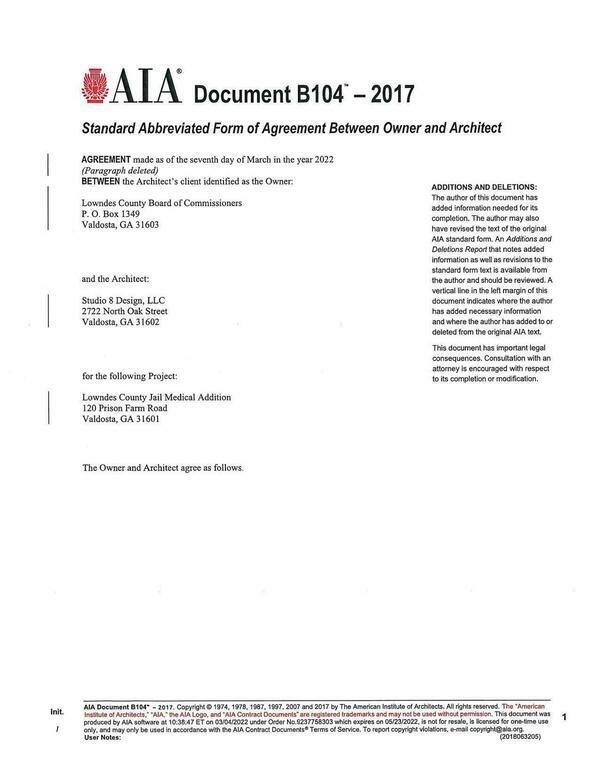 Agreement Between Owner and Architect