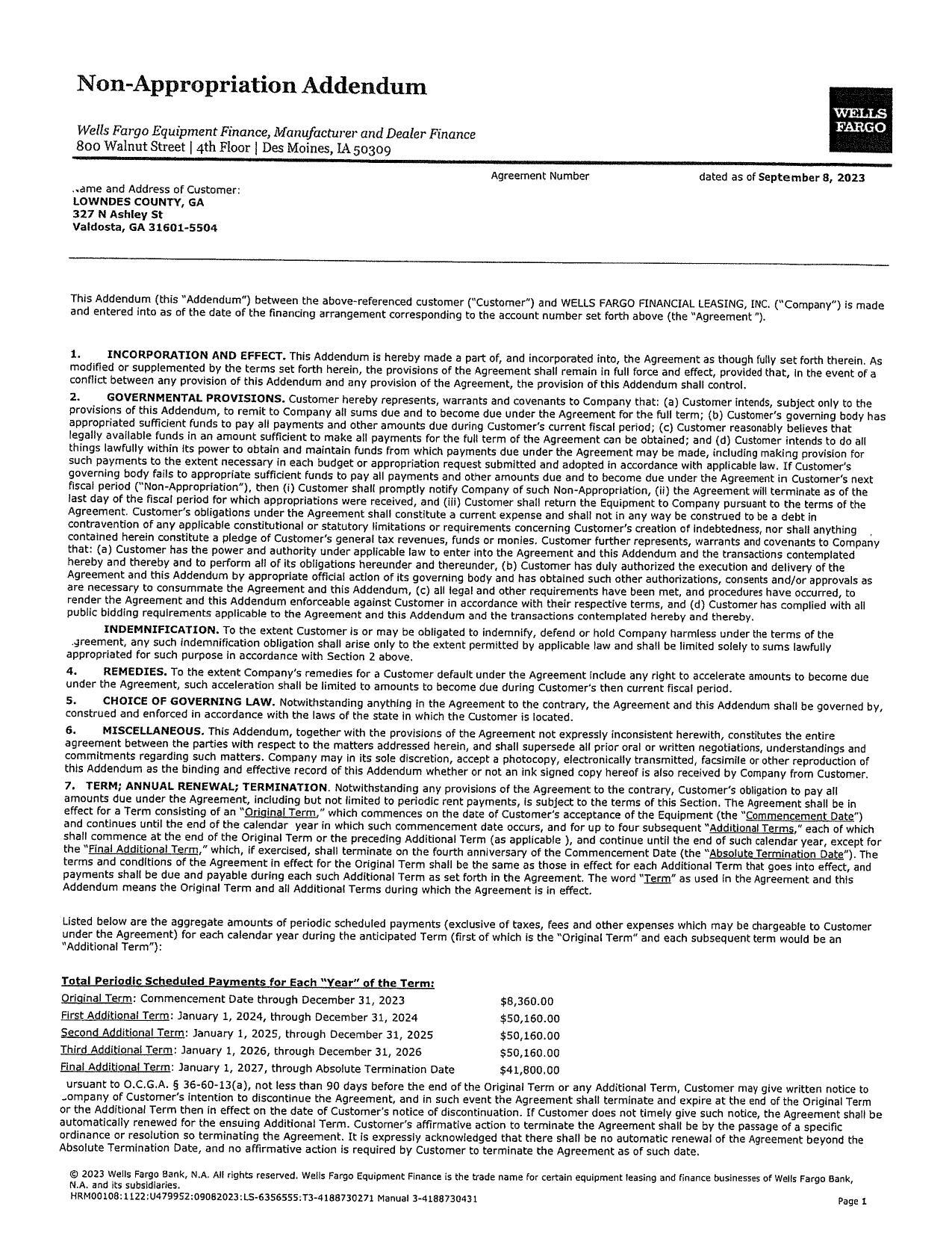 Non-Appropriation Addendum