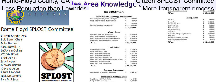 Rome-Floyd County, GA, Citizen SPLOST Committee, Less Population than Lowndes, More transparent process