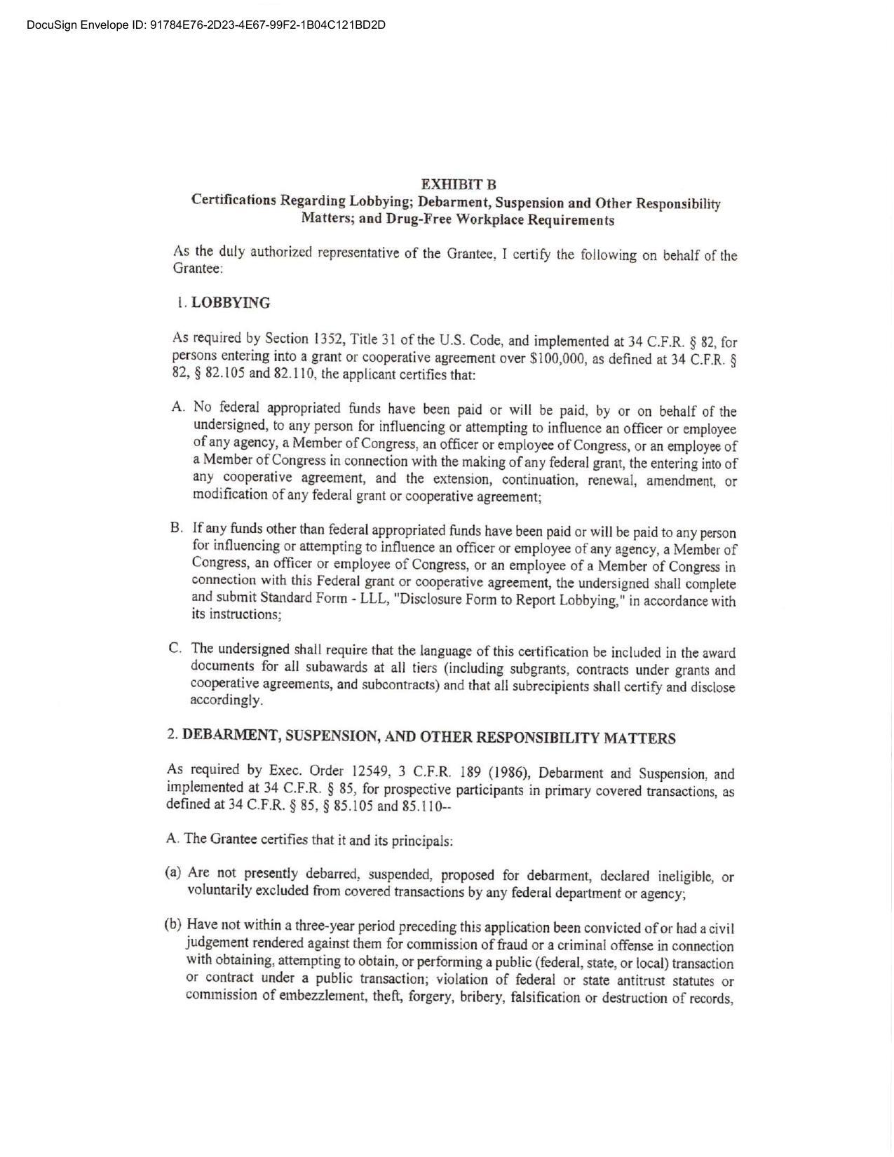 Matters; and Drug-Free Workplace Requirements