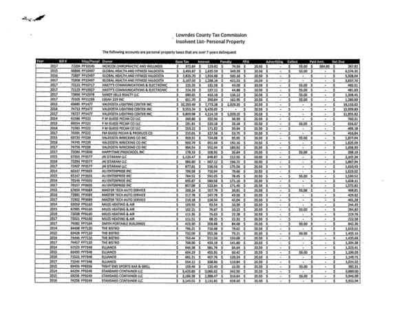 Insolvent List- Personal Property