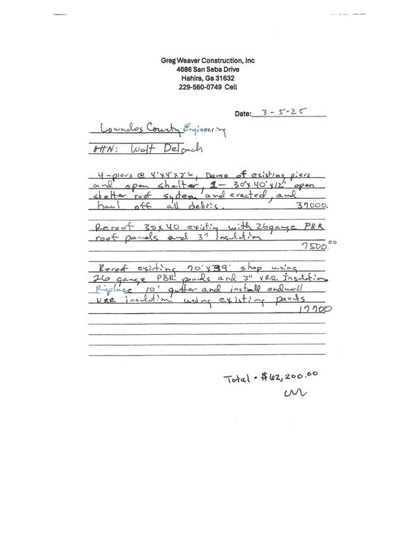Bid: Greg Weaver Construction, Inc.