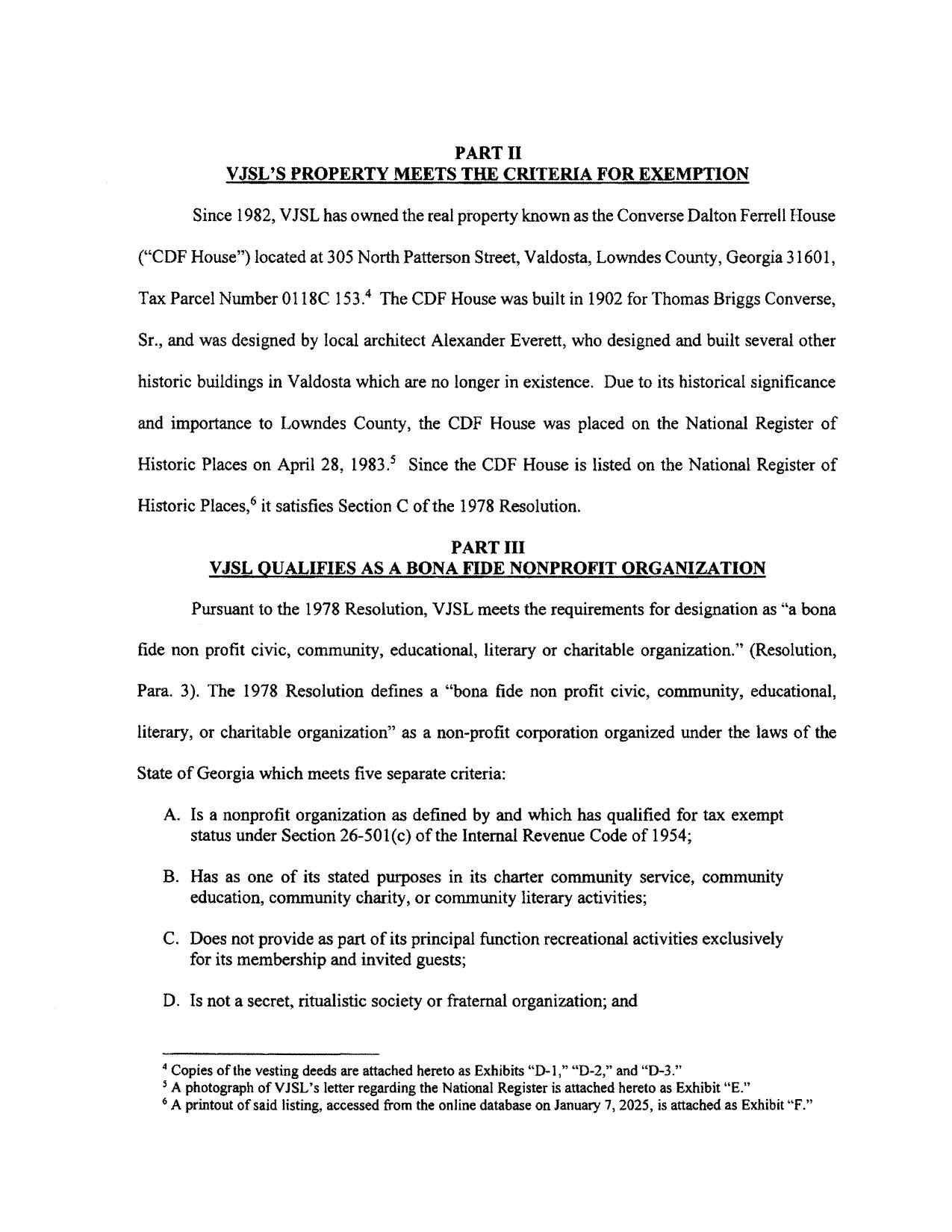 Historic Places,° it satisfies Section C of the 1978 Resolution.