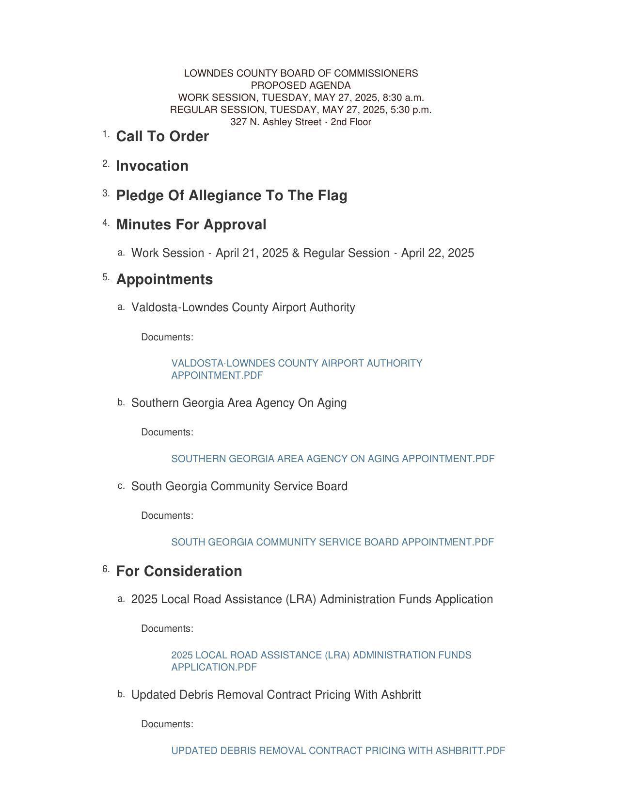 5. Appointments 6. For Consideration