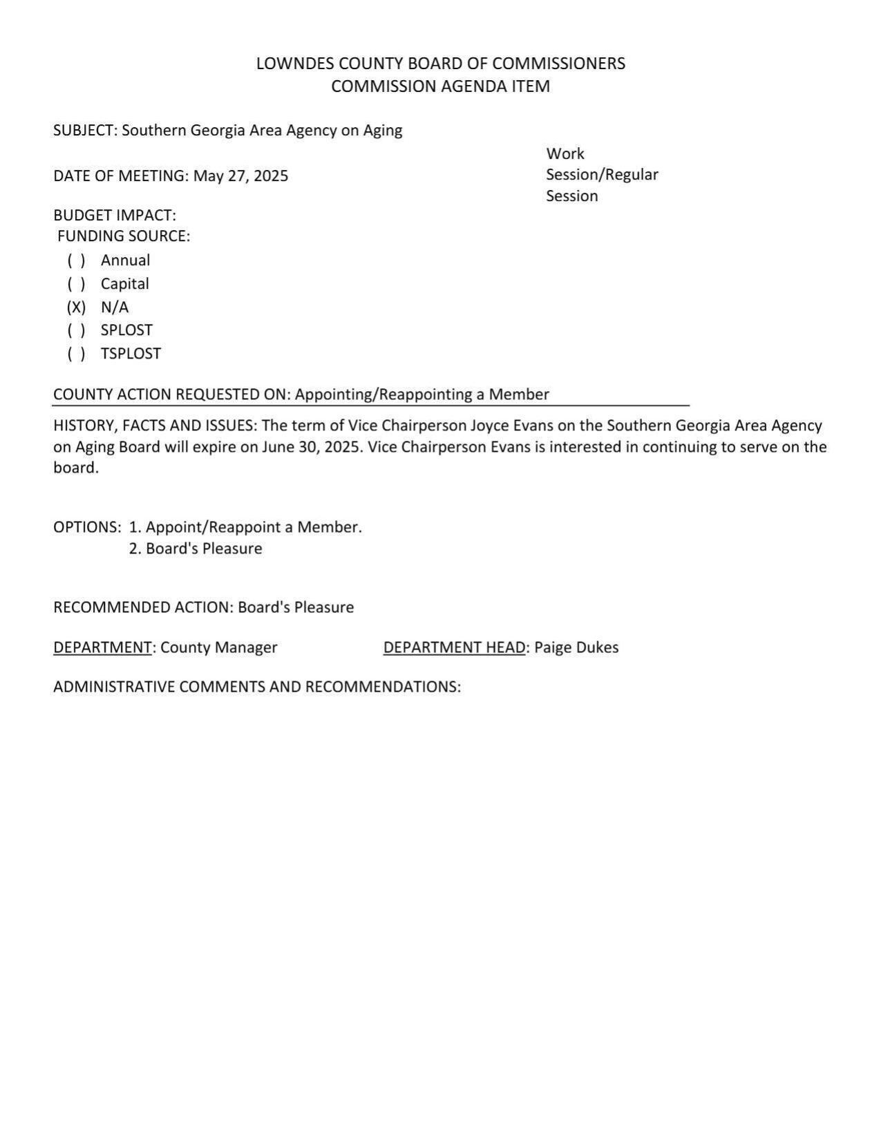 Joyce Evans wants to be reappointed.