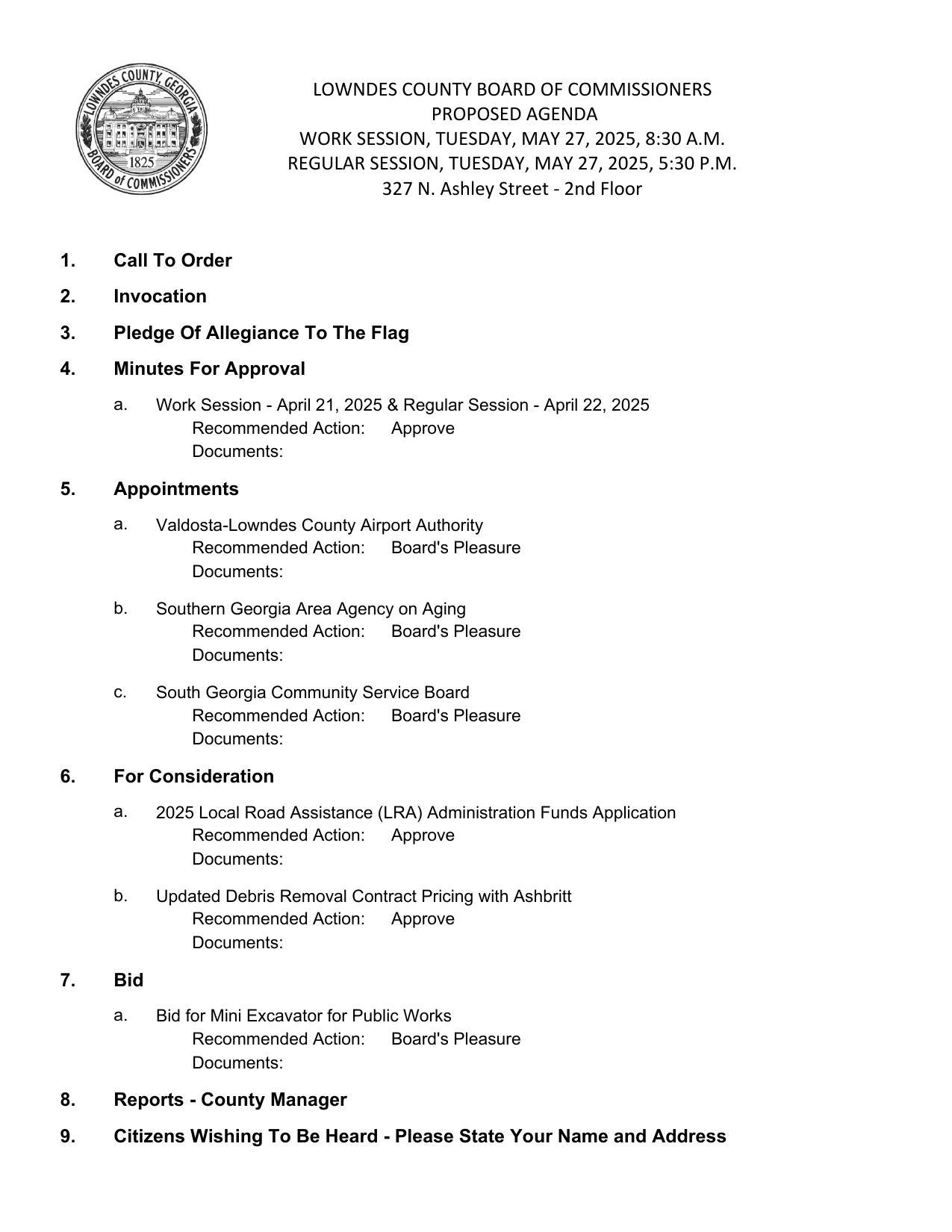 PROPOSED AGENDA