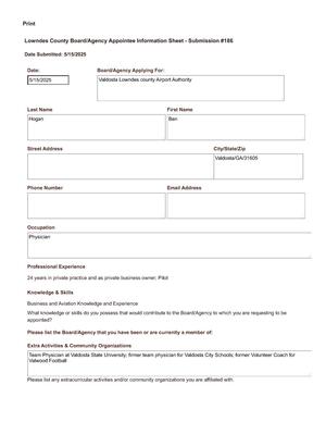 [Ben Hogan application: 24 years in private practice and as private business owner; Pilot]