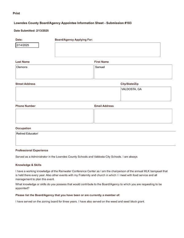 Samuel Clemons application.