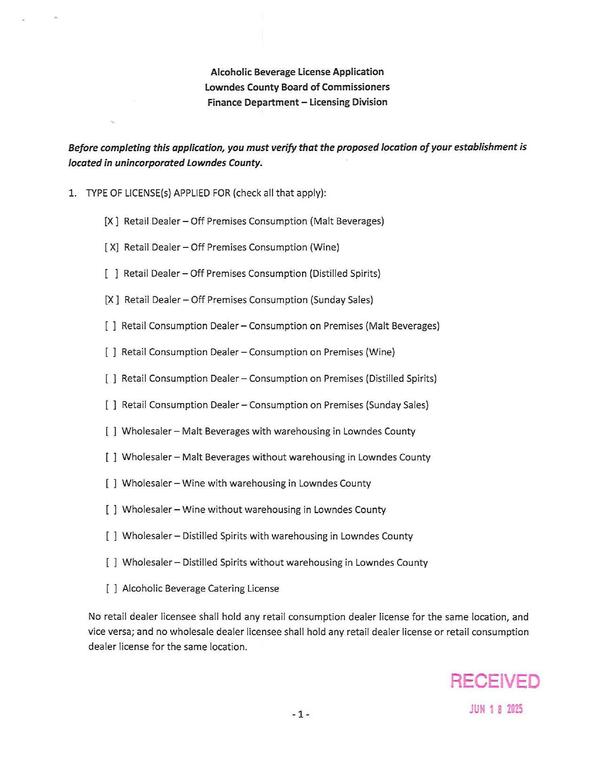 Alcoholic Beverage License Application