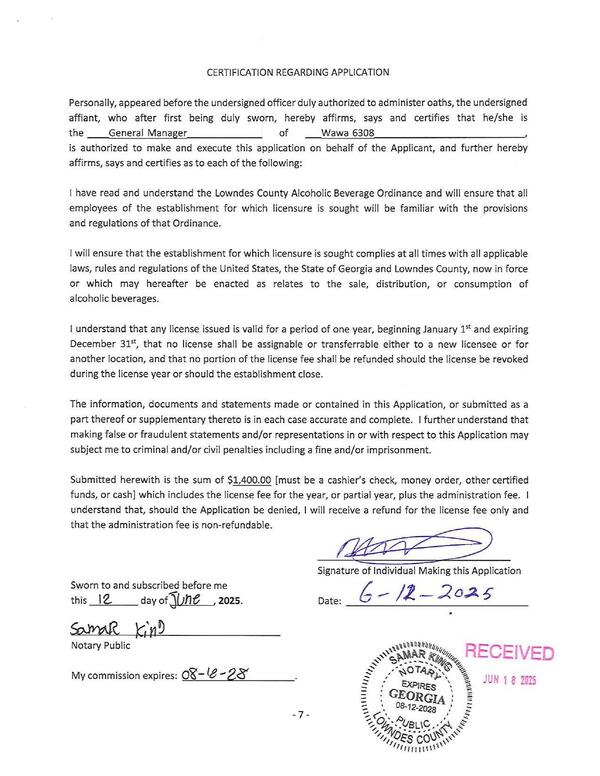 CERTIFICATION REGARDING APPLICATION