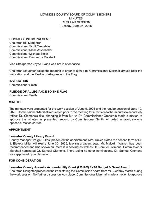 [Minutes, Regular Session, 2025-06-24]