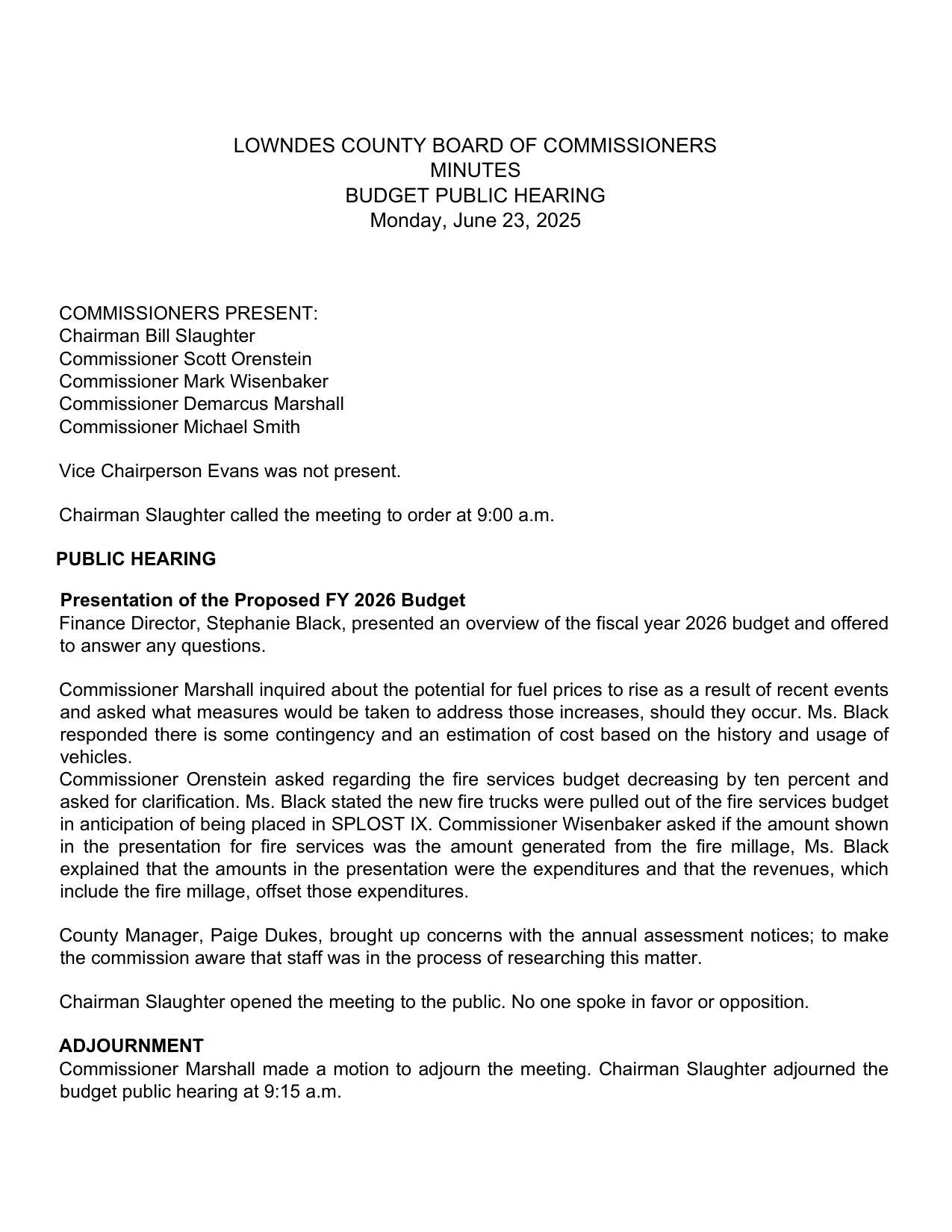 Minutes, Budget Public Hearing, 2025-06-23