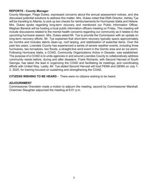 [County Manager, Paige Dukes, expressed concerns about the annual assessment notices, and she]