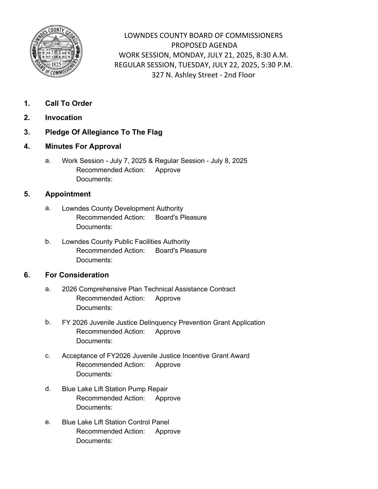 PROPOSED AGENDA