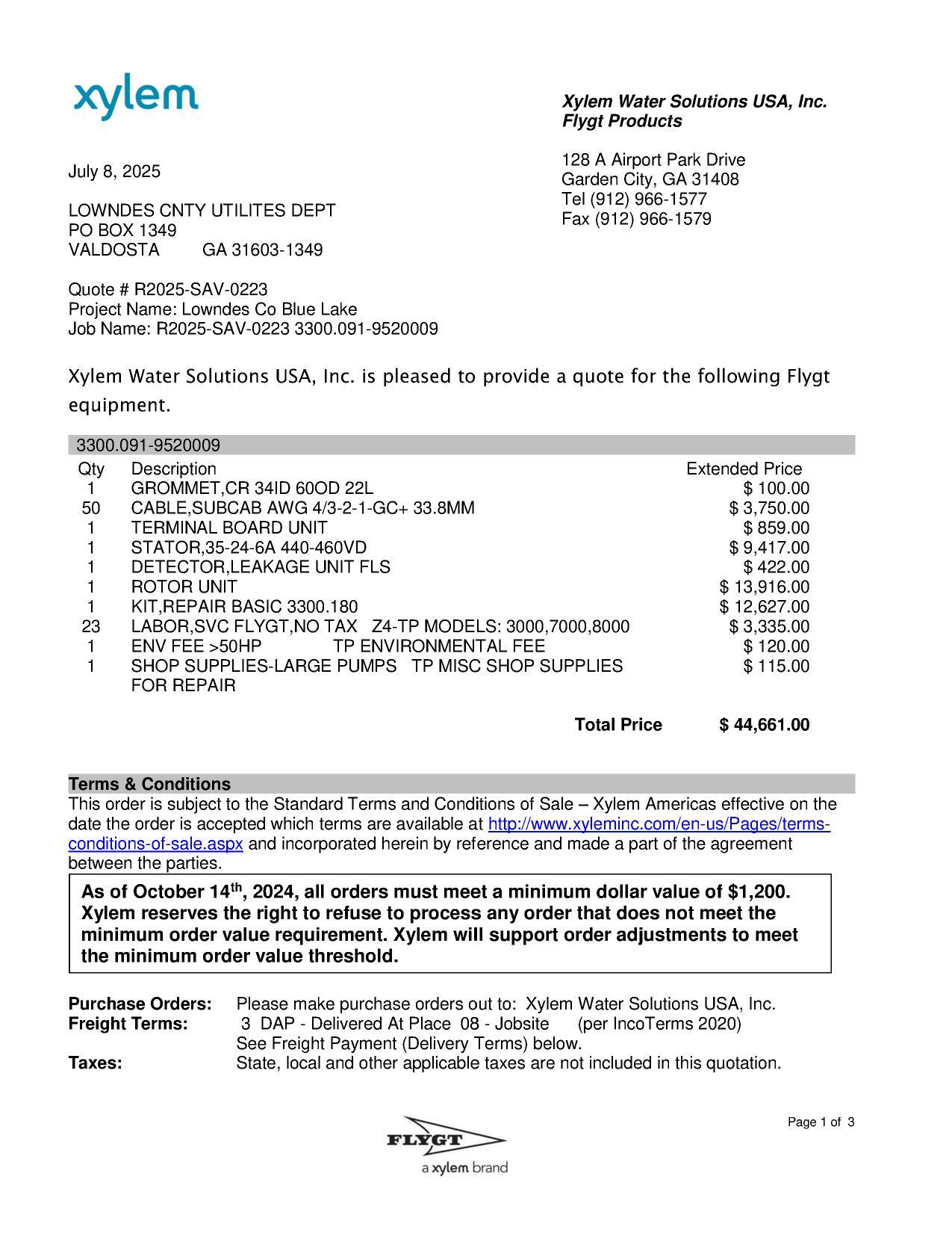 xylem Quote # R2025-SAV-0223