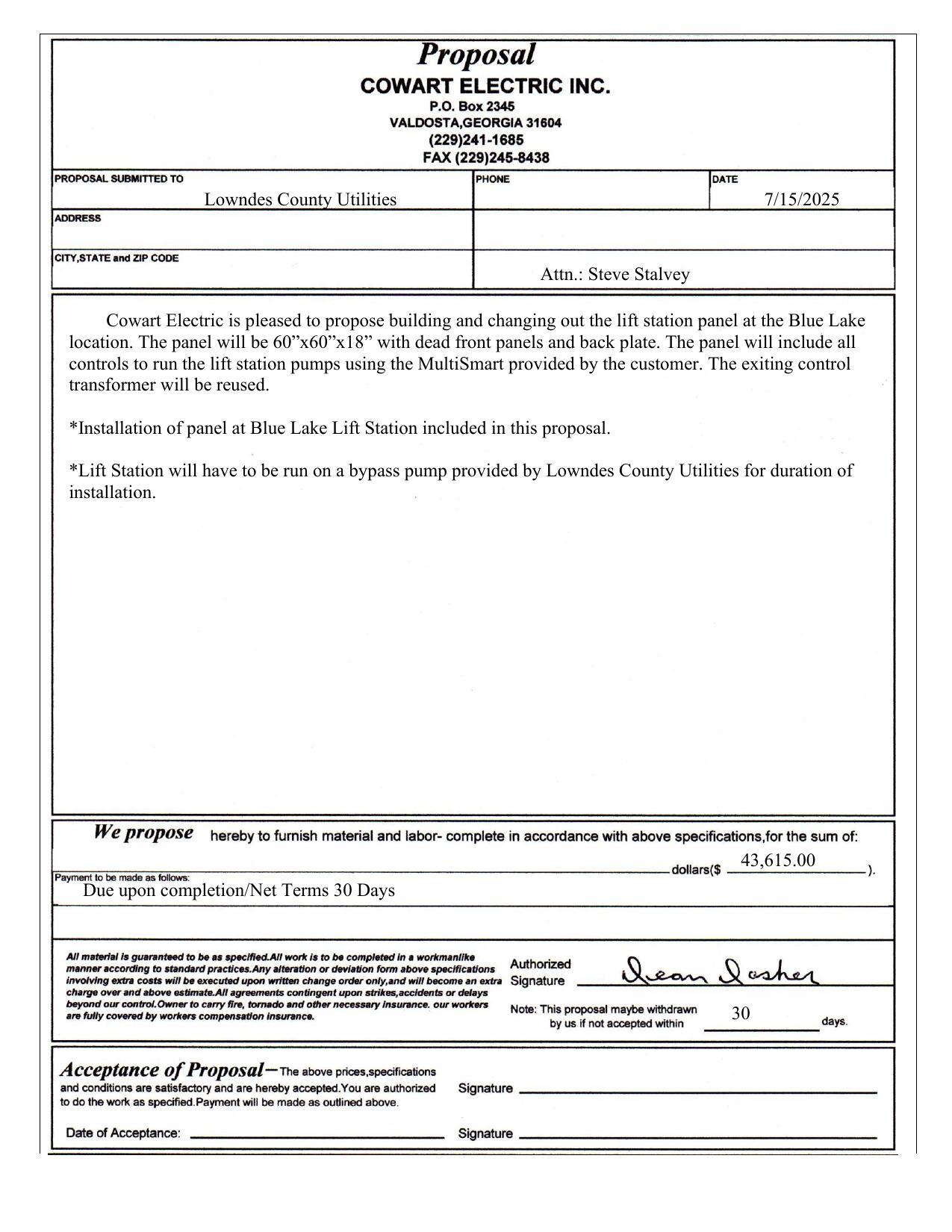 Coward Electric Proposal $43,615