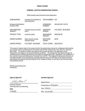[Grant Award 2026 Juvenile Justice Incentive Grant Application]