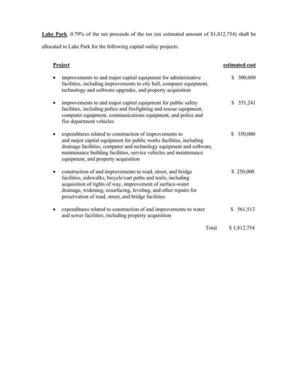 [Lake Park Project List, SPLOST IX]