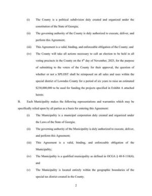 [B. Each Municipality makes the following representations and warranties which may be specifically relied upon by all parties as a basis for entering this Agreement:]