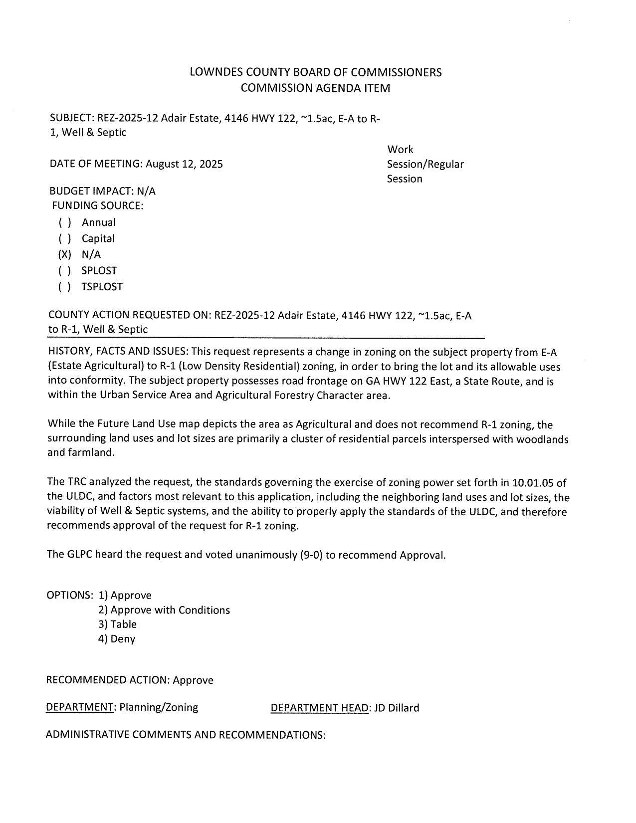 to bring the lot and its allowable uses into conformity. GLPC unanimously recommended approval.