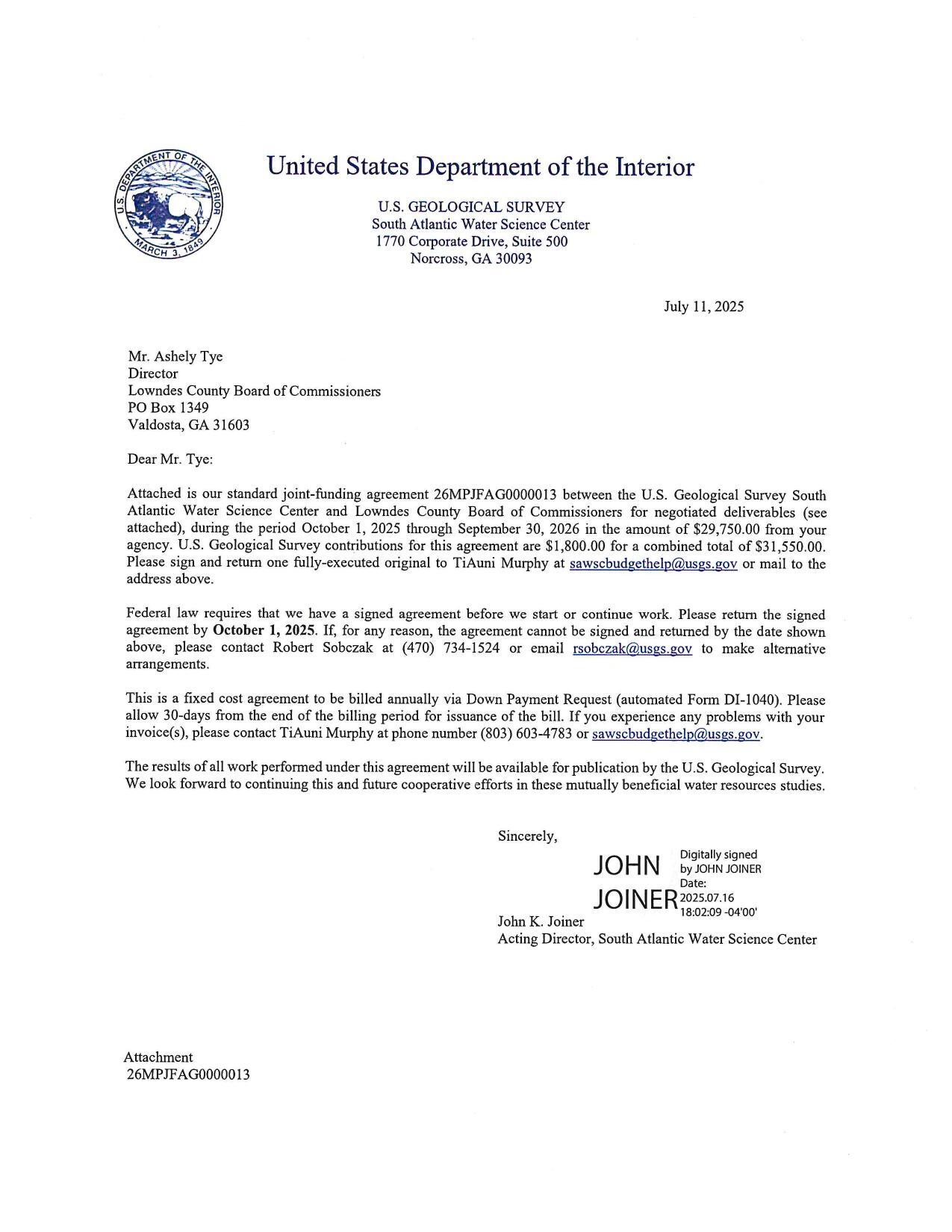USGS letter