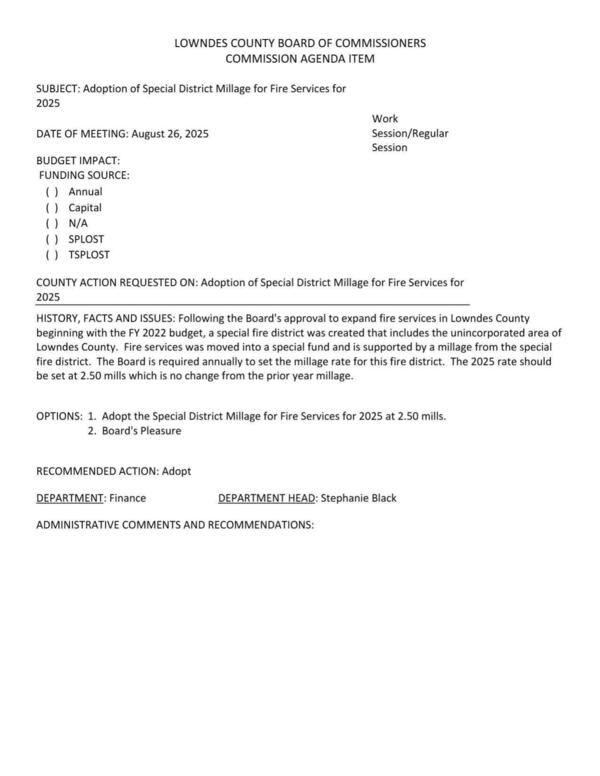 [The 2025 rate should be set at 2.50 mills which is no change from the prior year millage.]