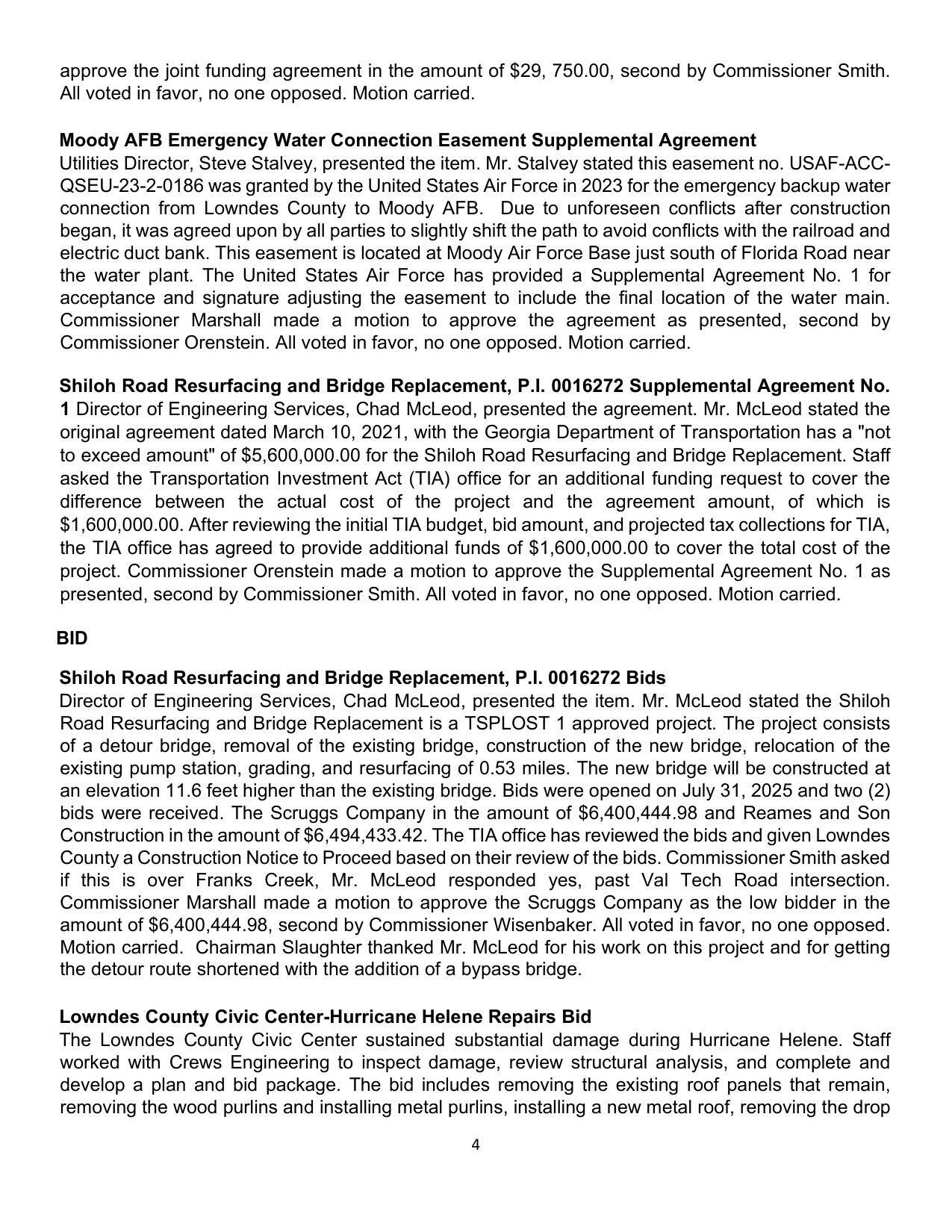 Moody AFB Emergency Water Connection Easement Supplemental Agreement