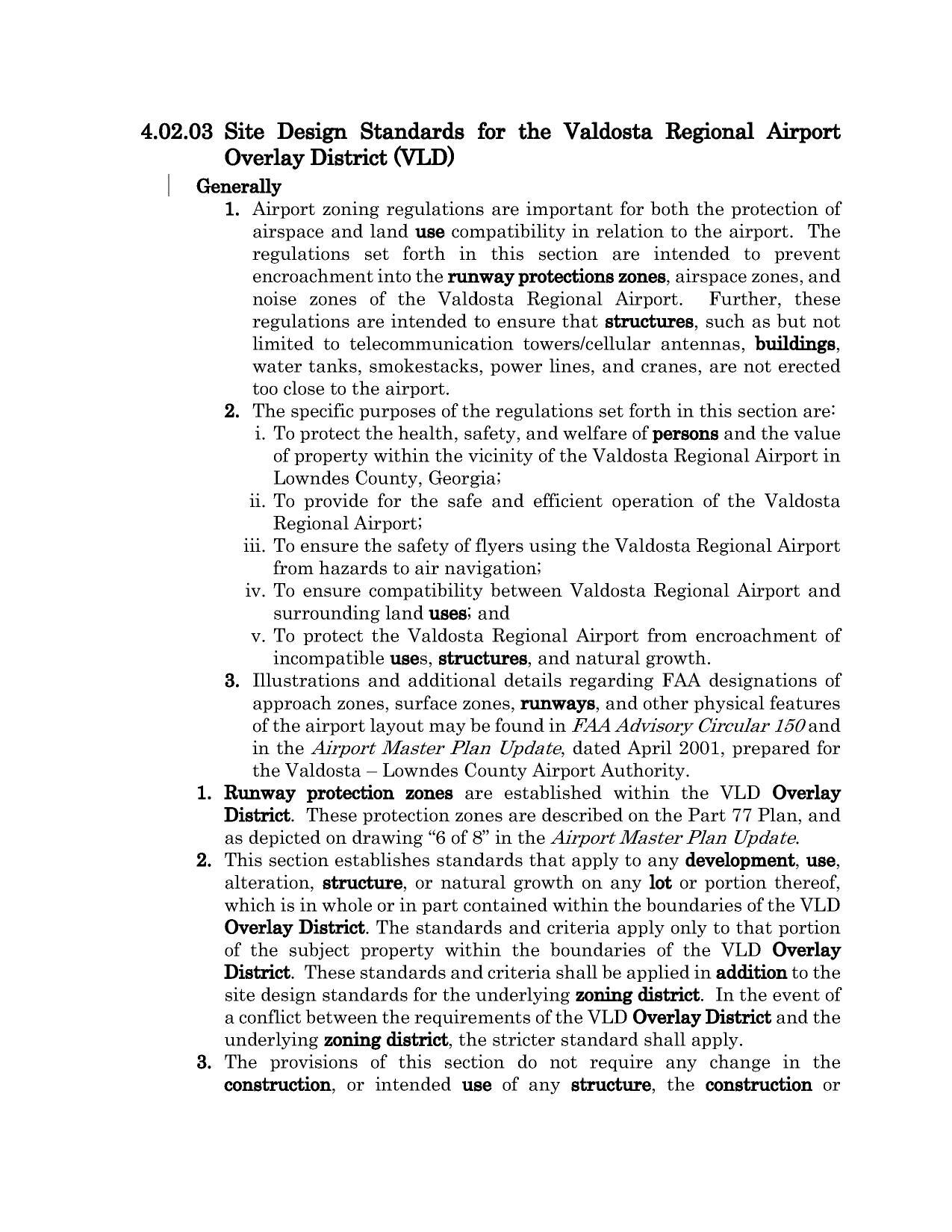 4.02.03 Site Design Standards for the Valdosta Regional Airport Overlay District (VLD)