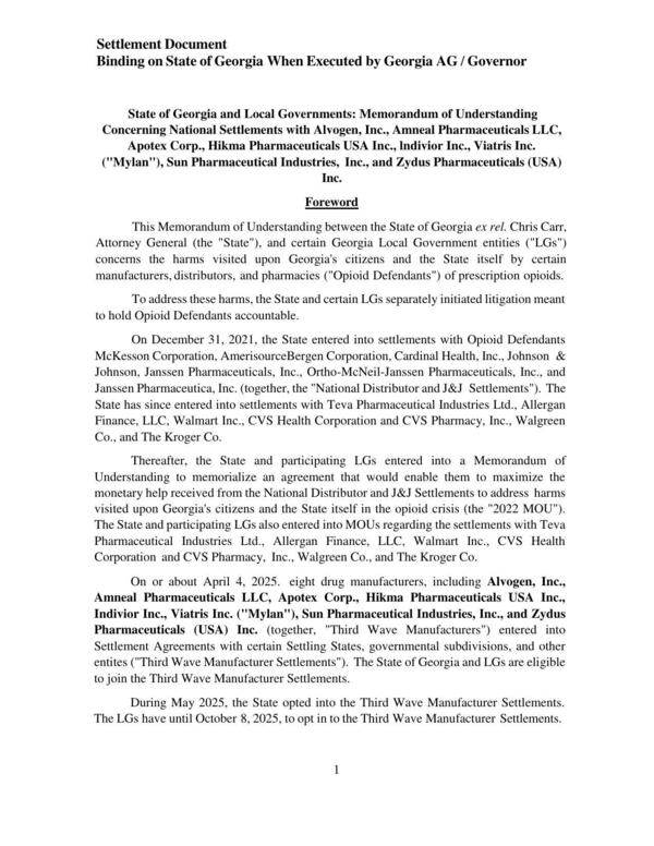 Settlement Document Binding on State of Georgia When Executed by Georgia AG / Governor