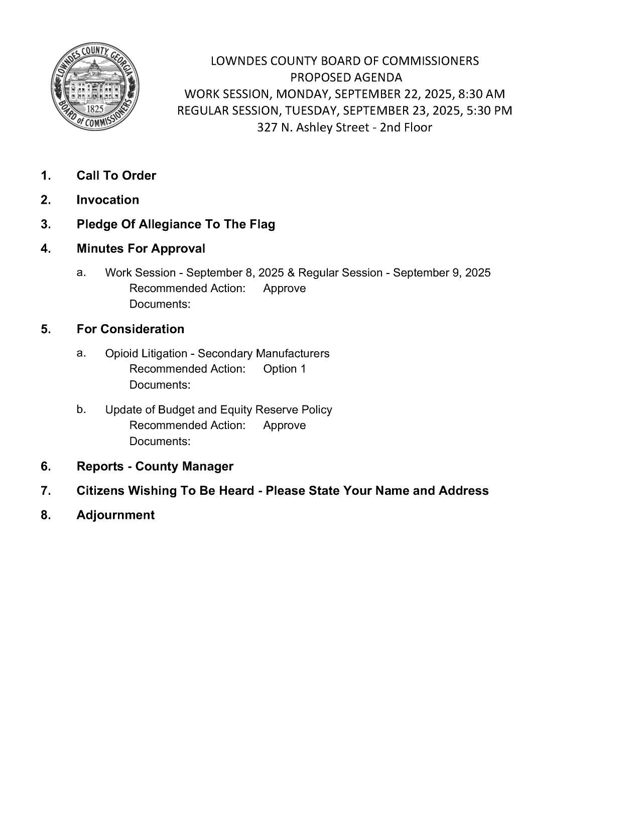 PROPOSED AGENDA