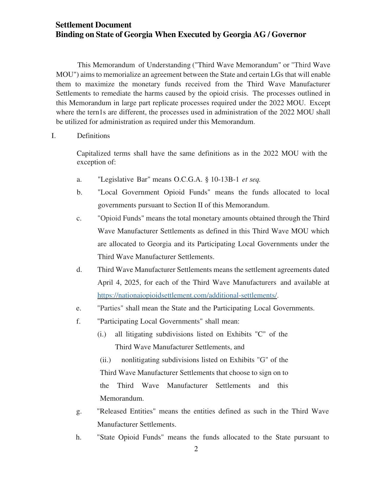 governments pursuant to Section II of this Memorandum.