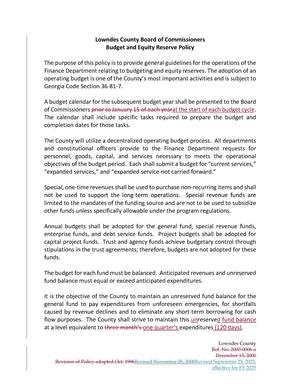 [Lowndes County Board of Commissione Budget and Equity Reserve Policy]