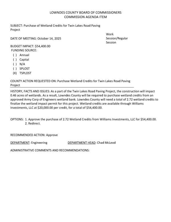 [BUDGET IMPACT: $54,400.00 FUNDING SOURCE: (xX) TSPLOST]