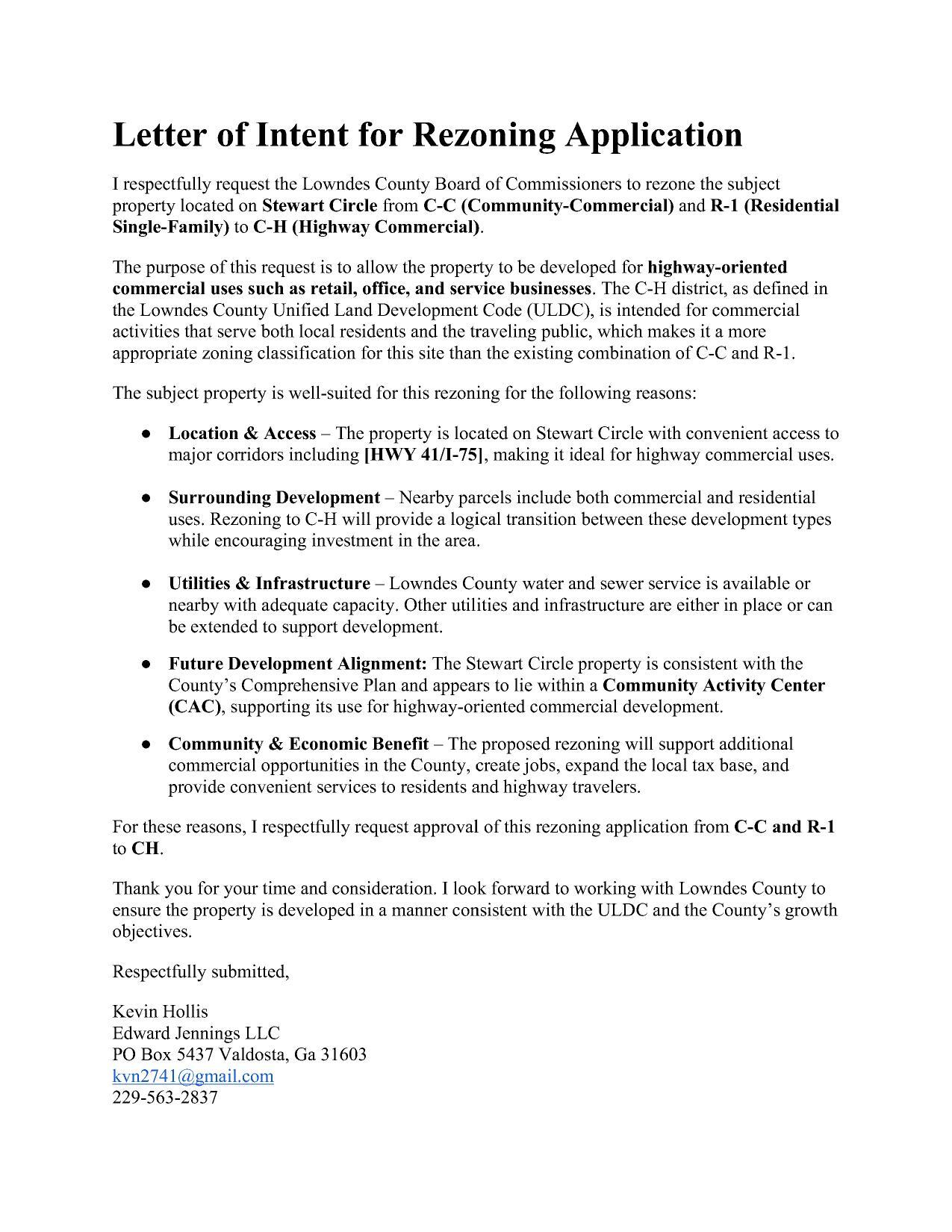 Letter of Intent by Kevin Hollis