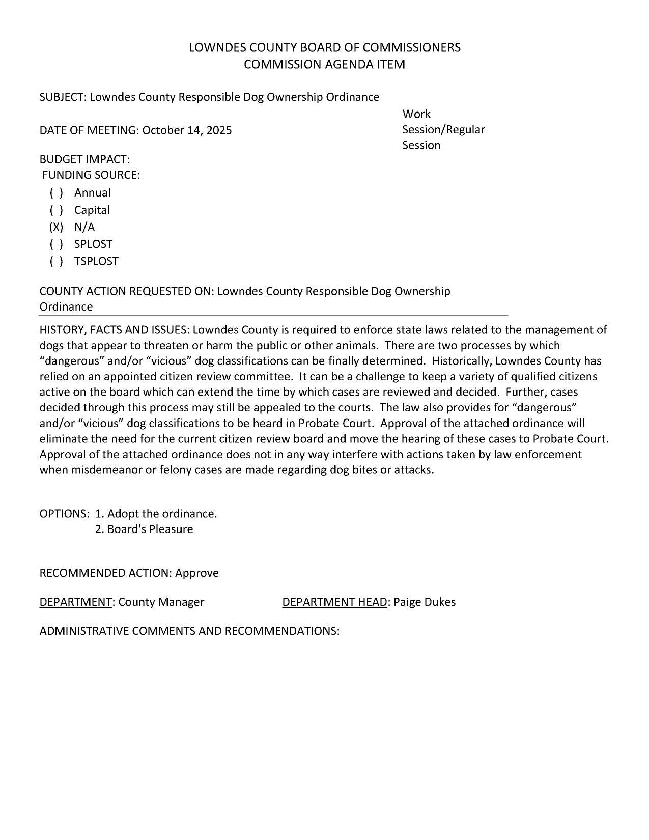 Approval of the attached ordinance will eliminate the need for the current citizen review board and move the hearing of these cases to Probate Court.