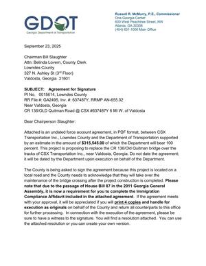 [GDOT SUBJECT: Agreement for Signature]