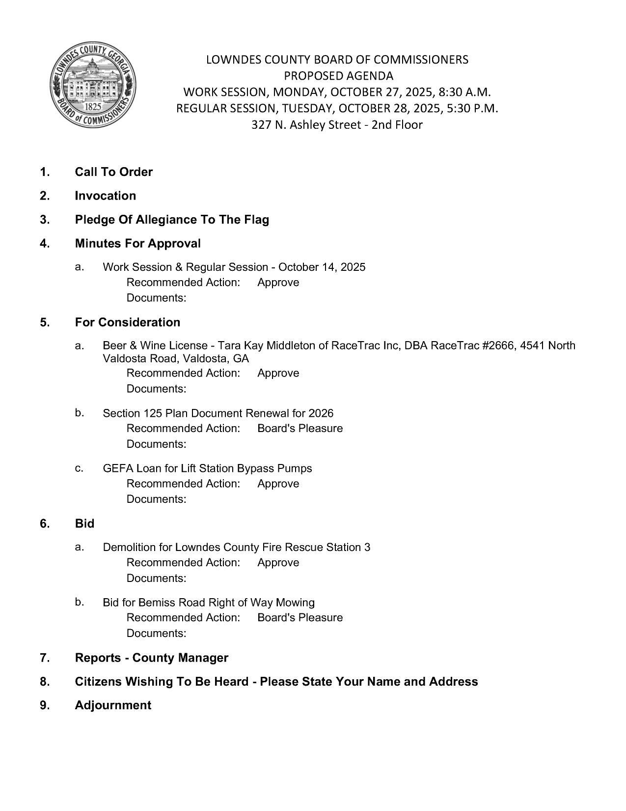 PROPOSED AGENDA