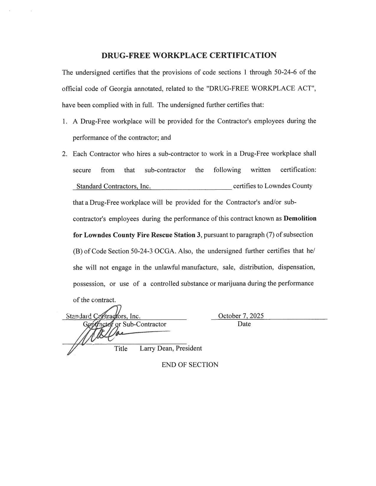 DRUG-FREE WORKPLACE CERTIFICATION