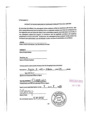 [AFFIDAVIT OF PRIVATE EMPLOYER OF COMPLIANCE PURSUANT TO 0.C.6.A. §36-60-6]