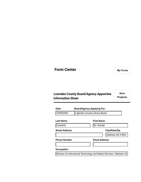 Dr. Kendal Crawford appplication