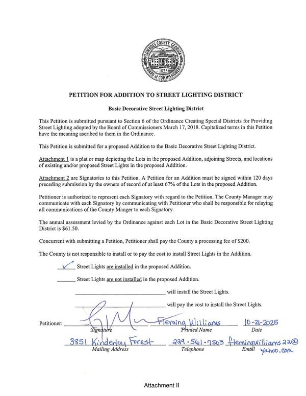 Petition for Addition to Street Lighting District