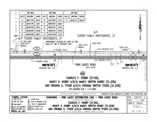 Map: Suwannee - Twin Lakes Distribution Line, Twin Lakes Road, Hobby and Tyson property (2 of 4)