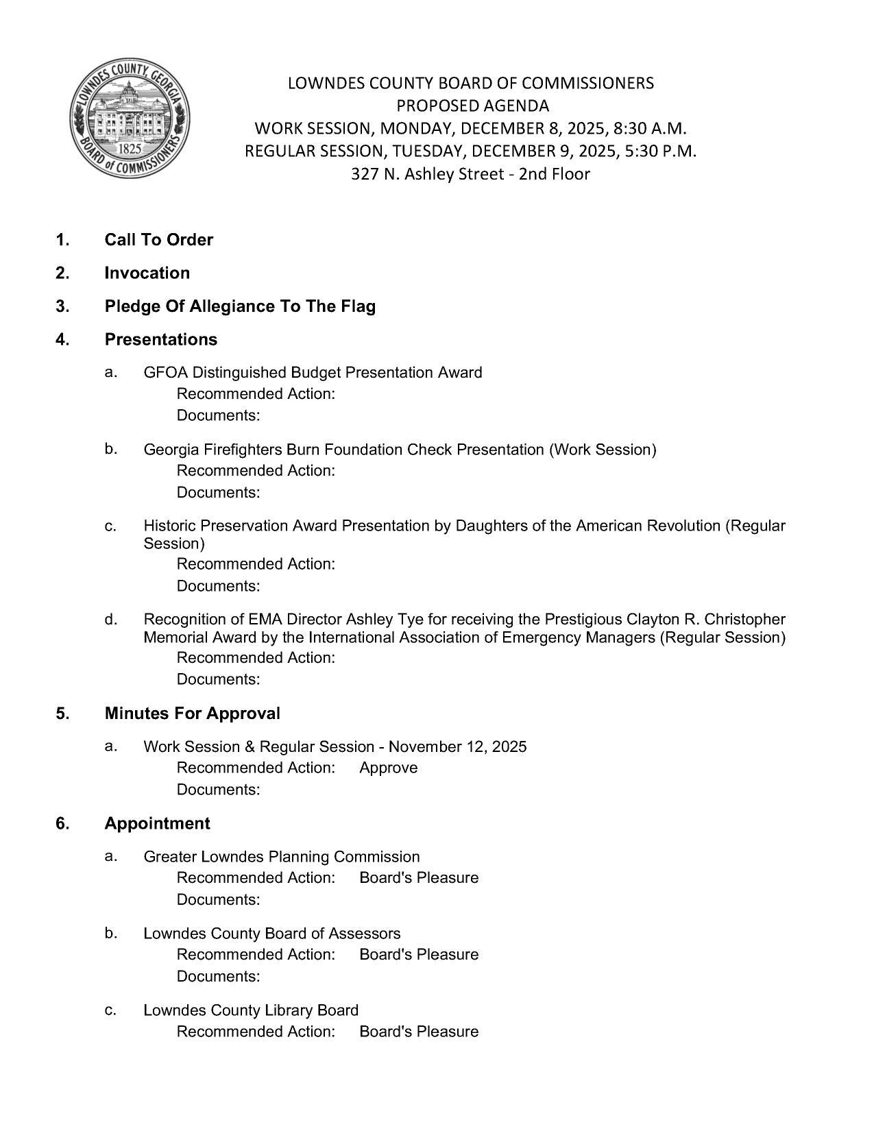 Presentations, Appointments